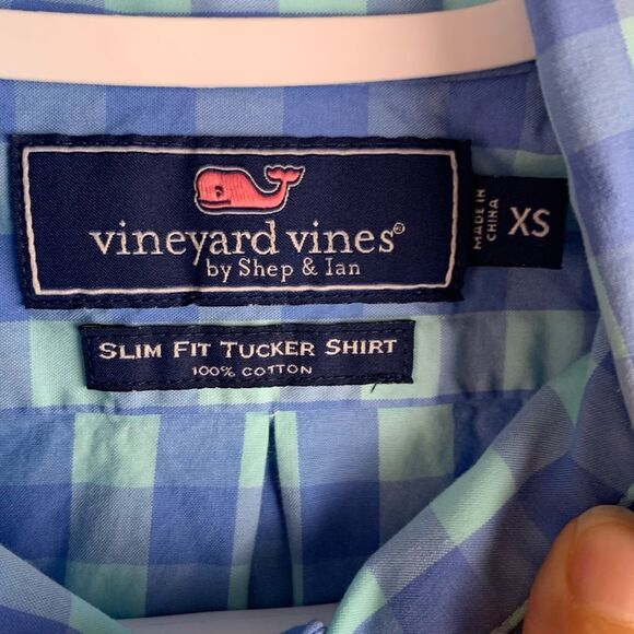 Vineyard Vines Men's Blue Gingham Tucker Slim Fit Cotton Button Down Shirt SZ XS - Picture 6 of 9